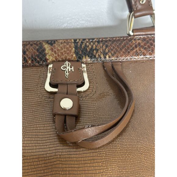 COLE HAAN Large Tan Leather Reptile Trip Handel Satchel Doctors Bag - Picture 5 of 12